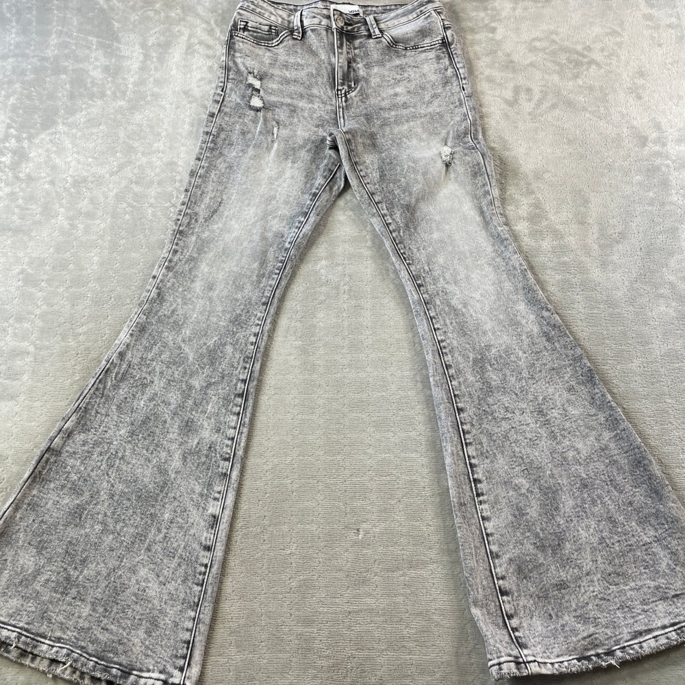 Vervet Jeans Flare Womens 28 Grey Acid Wash Distressed High Rise Festival Mom